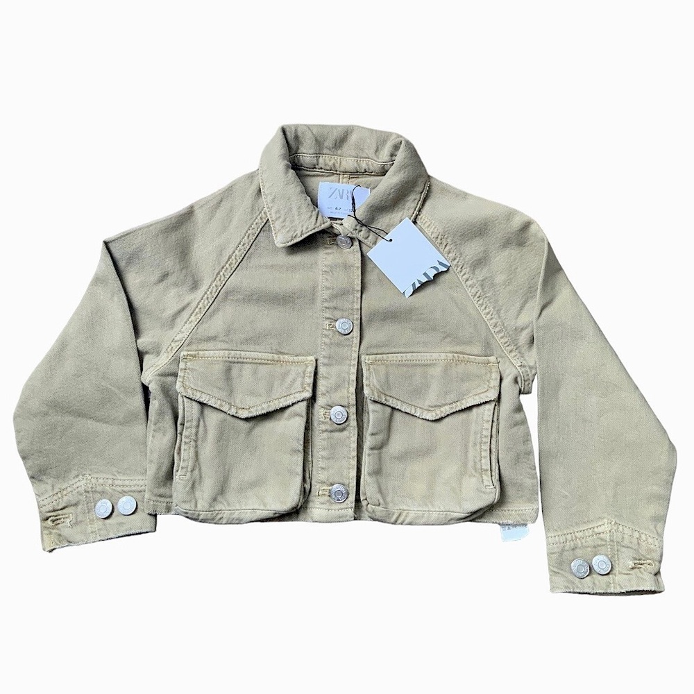 ZARA Cargo Light Green Denim Spring Jacket Youth Boys SZ 6-7 BRAND NEW With Tag